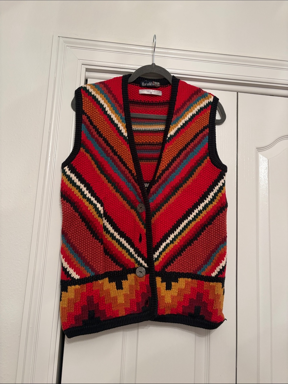 Harold's Red Multi-Color Striped Knit Vest
